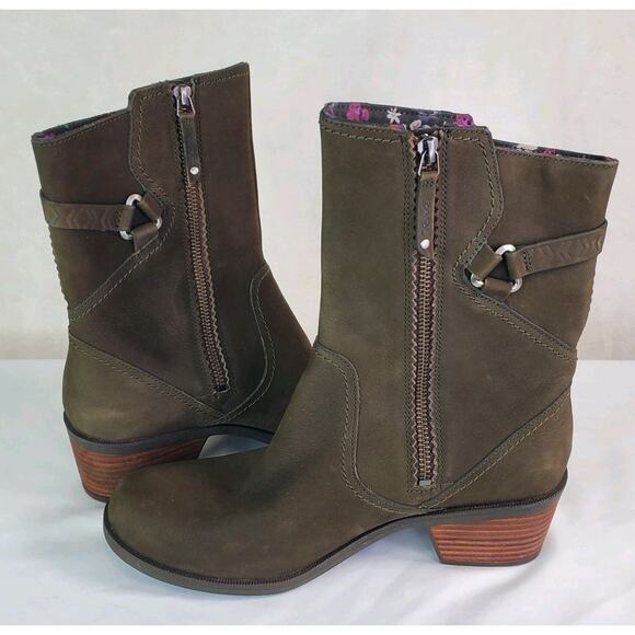 TEVA FOXY MID CALF WOMEN BOOTS LEATHER OLIVE GREEN US SZ 10 ZIPPER - Picture 7 of 12